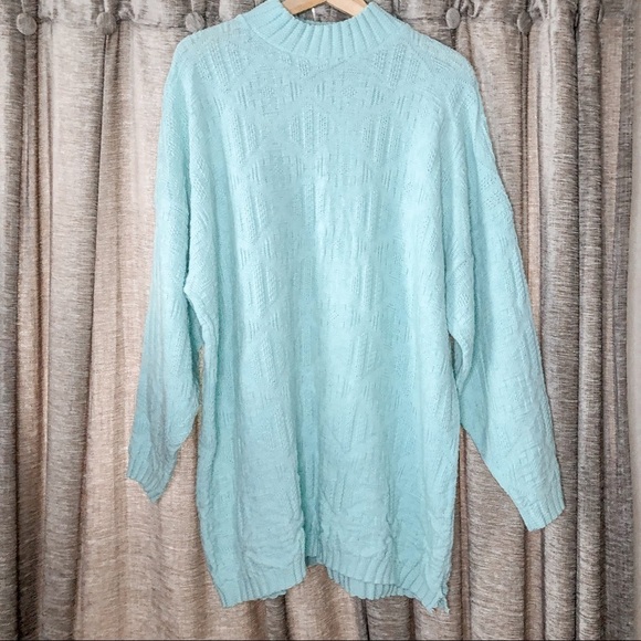 Vintage Light Blue Oversized Turtleneck Sweater - Picture 1 of 11